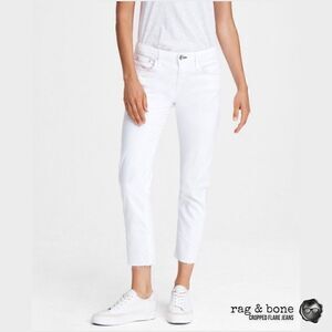 RAG & BONE CROP FLARE DENIM JEAN IN BRIGHT WHITE WOMEN 26, 28 RAW FRAYED HEM NWT